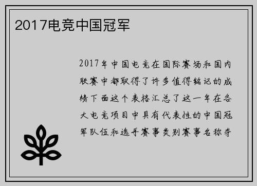 2017电竞中国冠军