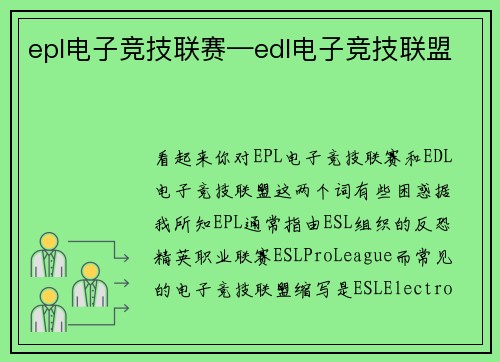 epl电子竞技联赛—edl电子竞技联盟
